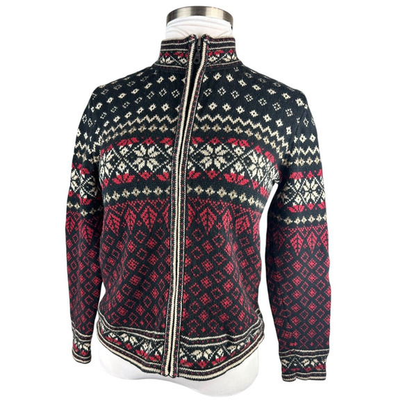 Nomadic Traders Full Zip Cardigan Sweater Red White Black Ramie Cotton Medium - Picture 2 of 16